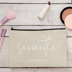 Bridesmaid Custom Name Script Neutral Chic Accessory Pouch