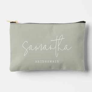 Bridesmaid Custom Name Script Neutral Sage Green Accessory Pouch