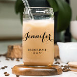 Bridesmaid Custom Personalised Name Wedding Party Can Glass<br><div class="desc">Bridesmaid Custom Personalised Name Wedding Party Can Glass features your bridesmaid's name in elegant calligraphy script with the text "Bridesmaid" and your wedding date below. Custom made for your bridesmaids. Makes a fabulous bridesmaid gift or wedding favour. Designed by ©2025 Evco Studio www.zazzle.com/store/evcostudio</div>