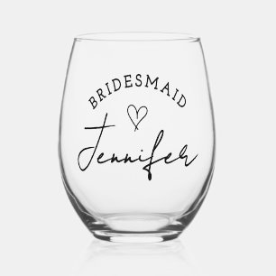 Bridesmaid Custom Personalised Name Wedding Party Stemless Wine Glass