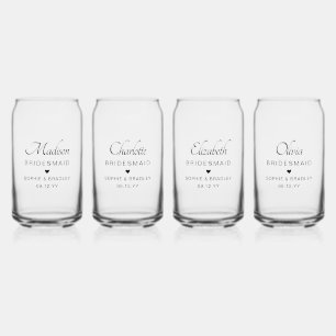 Bridesmaid Custom Personalised Names Wedding Party Can Glass