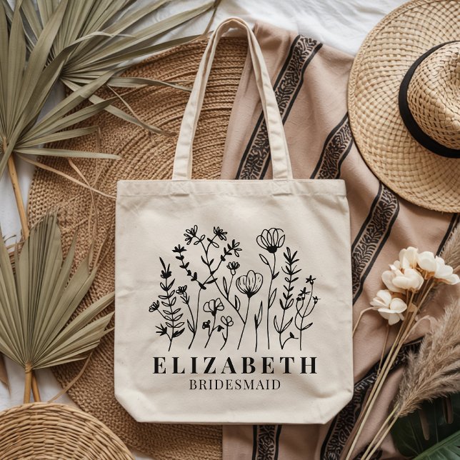 Bridesmaid | Custom Rustic Wildflower Bachelorette Tote Bag (Personalized Wildflower Tote Bag Gift for bridesmaid, bride, bride squad, or maid of honor)