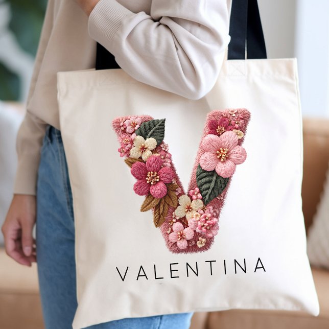 Bridesmaid | Custom Vintage Monogram Flower Bride Tote Bag (personalized gift for teacher, bridesmaid proposal gift bag,  bride to be floral monogram gift)