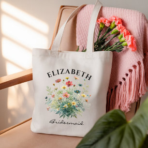 Bridesmaid Custom Watercolor Wildflower Bride Tote Bag
