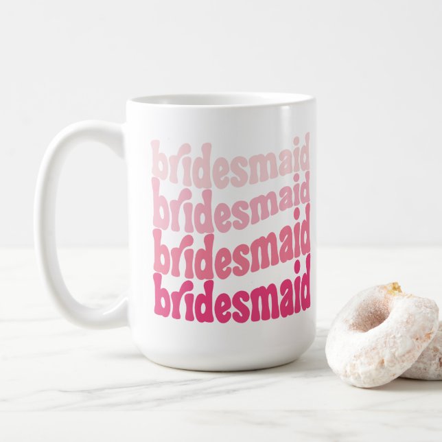 Bridesmaid cute retro pink, personalised with name coffee mug (With Donut)