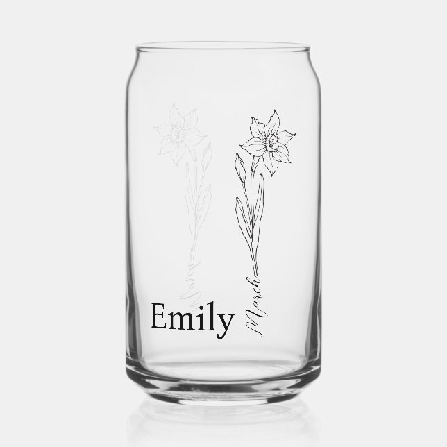 Bridesmaid Daffodil March Birth Month Flower Can Glass (Front)