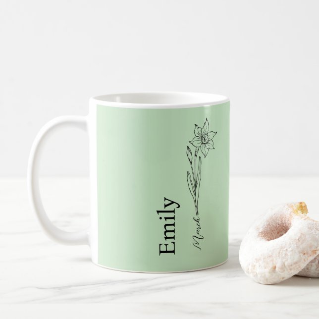 Bridesmaid Daffodil March Birth Month Flower  Coffee Mug (With Donut)
