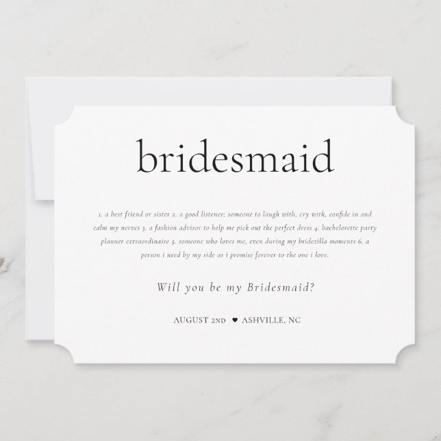 Bridesmaid Definition & Duties Proposal Card (Front)