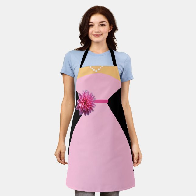 Bridesmaid Dress Pink with Pink Flower Apron (Worn)