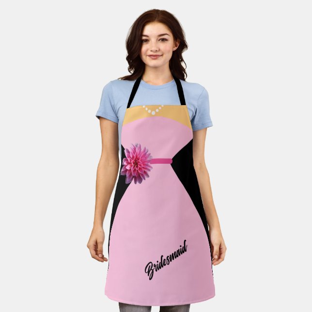 Bridesmaid Dress Pink with Pink Flower Personalise Apron (Worn)