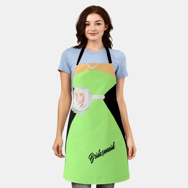 Bridesmaid Dress Sage Green with a Cream Flower Apron (Worn)