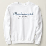 Bridesmaid Dusty Blue Bachelorette Party Matching Sweatshirt<br><div class="desc">Simple. Chic. Personalised. These bridal party shirts come with elegant script shadow lettering. Pick your fave fit — t-shirt, oversized tee for a swimsuit cover or sleep shirt, sweatshirt, or hoodie. Pair it with matching tote bags, tumblers and beach towels. Perfect for bridal shower brunches, getting ready pics, and bachelorette...</div>