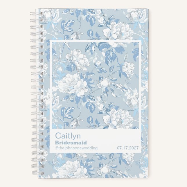 Bridesmaid Dusty Blue Floral Pattern Swatch Notebook (Front)
