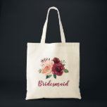 Bridesmaid Dusty Rose Burgundy Floral Wedding Tote Bag<br><div class="desc">This bridesmaid tote bag features a modern  watercolor botanical floral design with dusty rose,  burgundy roses and foliage design. You can personalise it with a name. Please visit my store for more products with this design.</div>