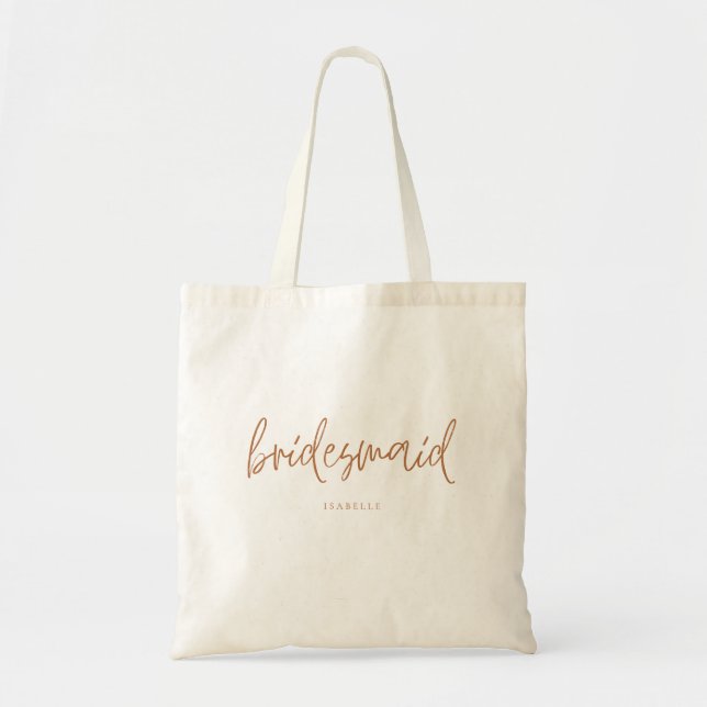 Bridesmaid Earthy Boho Handwritten Script Tote Bag (Front)