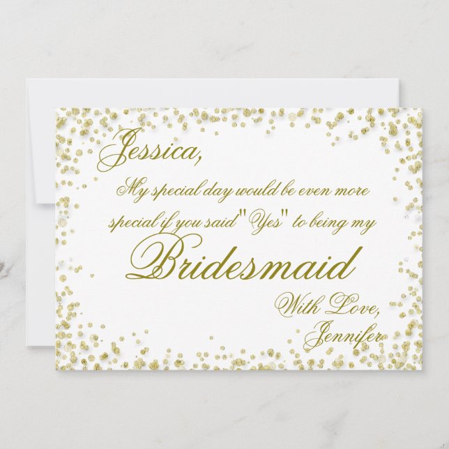 Bridesmaid | Elegant Gold Confetti Invitation (Front)