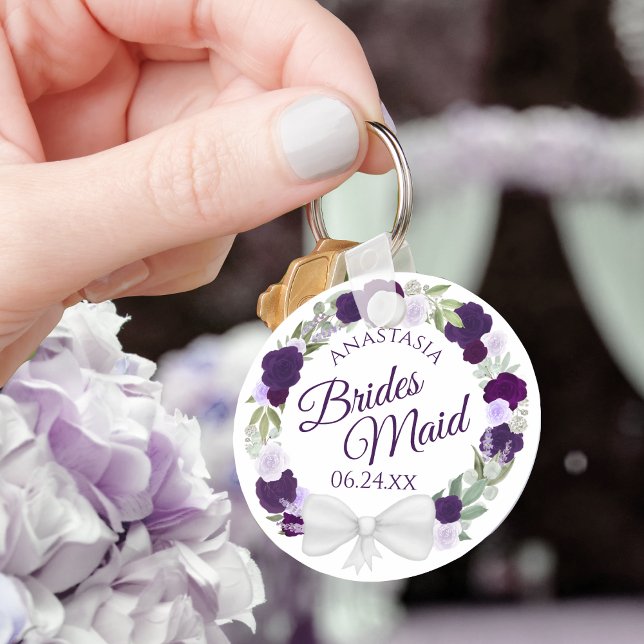 Bridesmaid Elegant Purple Floral Wreath Wedding Key Ring (Creator Uploaded)