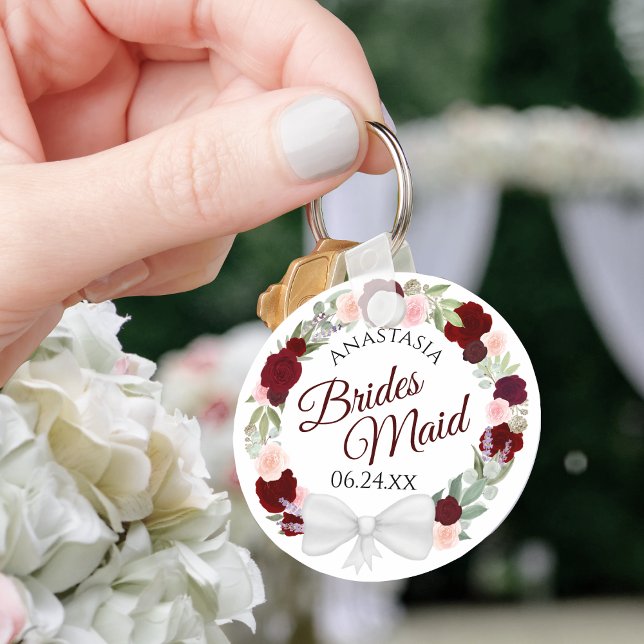 Bridesmaid Elegant Red Floral Wreath Wedding Key Ring (Creator Uploaded)