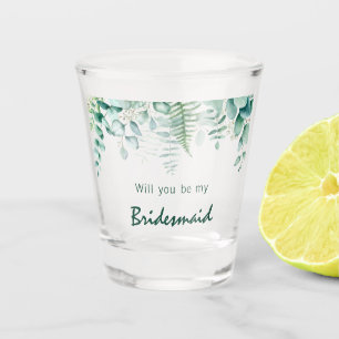 Bridesmaid eucalyptus greenery ferns woodland shot glass