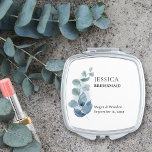 Bridesmaid Eucalyptus Greenery Wedding Compact Mirror<br><div class="desc">Personalised compact mirror for you to customise with name of your bridesmaid - or anyone in your bridal party. You can also add the bride and groom's names and the wedding date. This delicate design has a sprig of eucalyptus leaves on a watercolor wash with watercolor greenery and foliage in...</div>