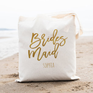 Bridesmaid faux gold foil personalized tote bag