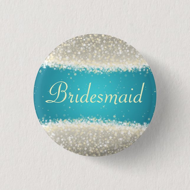 Bridesmaid Favour Dazzling Sparkles Turquoise 3 Cm Round Badge (Front)