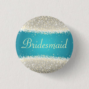Bridesmaid Favour Dazzling Sparkles Turquoise 3 Cm Round Badge