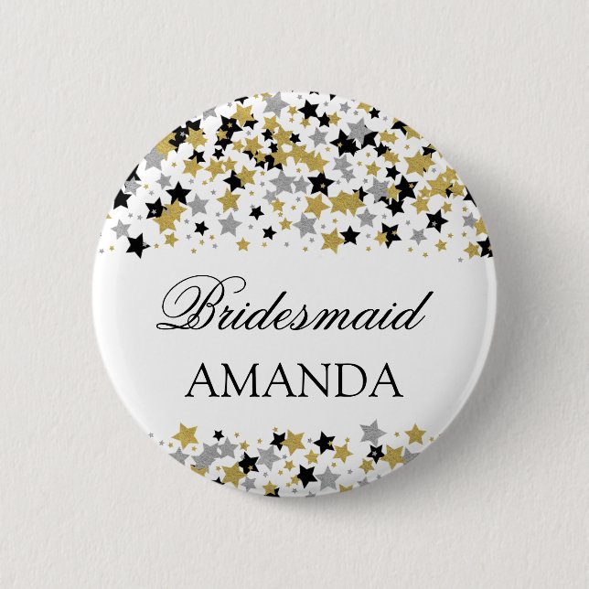 Bridesmaid Favour Gold Foil Look Stars Confetti 6 Cm Round Badge (Front)