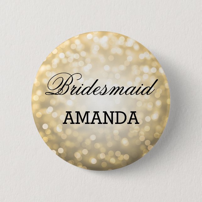 Bridesmaid Favour Gold Glitter Lights 6 Cm Round Badge (Front)
