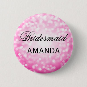 Bridesmaid Favour Pink Glitter Lights 6 Cm Round Badge
