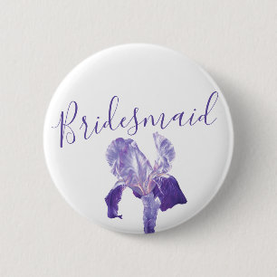 Bridesmaid flag iris purple wedding pin / button