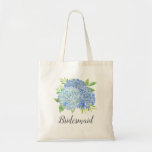 Bridesmaid Floral Blue Hydrangea Foliage Tote Bag<br><div class="desc">This bridesmaid tote bag features a watercolor blue hydrangea and green foliage design. You can personalise it with a name. Please visit our store or our collection pages for more products featuring this design that you can customise for your needs.</div>