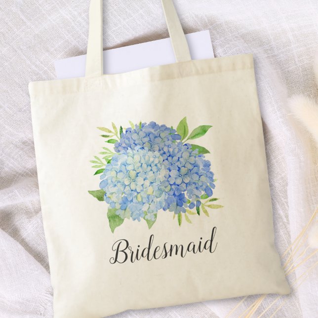 Bridesmaid Floral Blue Hydrangea Foliage Tote Bag (Creator Uploaded)