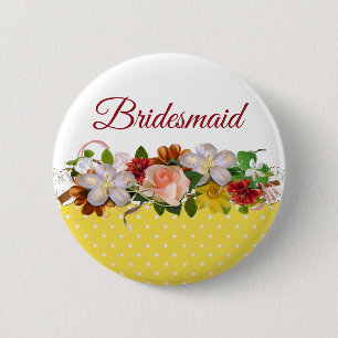 Bridesmaid Floral Bouquet Wedding Button