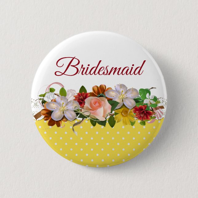 Bridesmaid Floral Bouquet Wedding Button (Front)