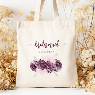 Bridesmaid Floral Mauve Purple Blush Script Tote Bag
