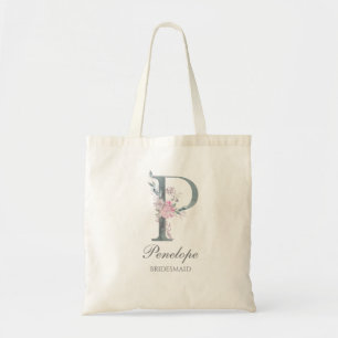 Bridesmaid Floral Monogram P Tote Bag