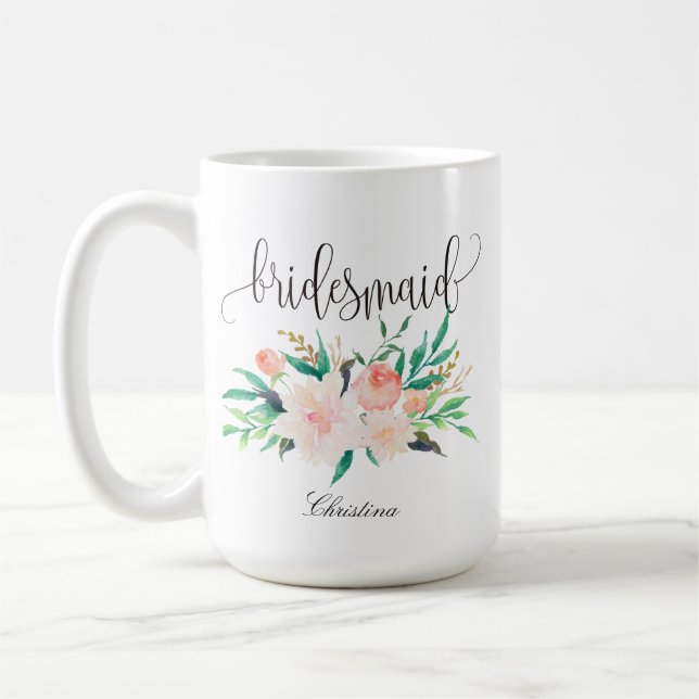 Bridesmaid Floral Personalised Wedding -1 Coffee Mug (Left)
