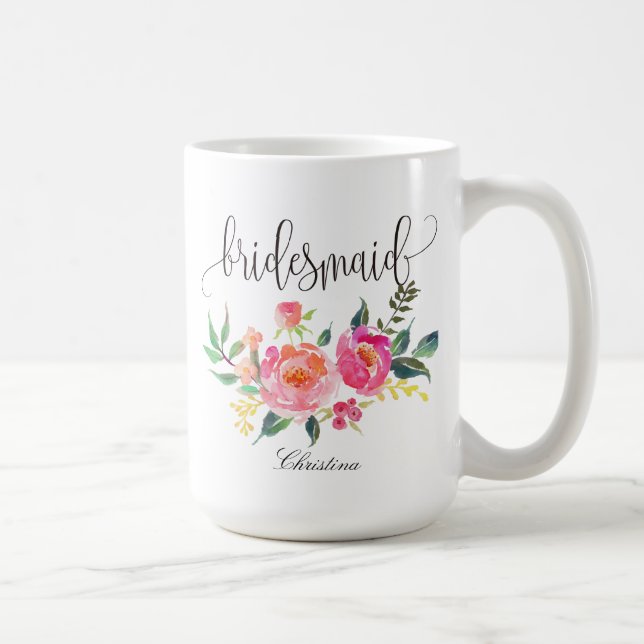 Bridesmaid Floral Personalised Wedding -3 Coffee Mug (Right)