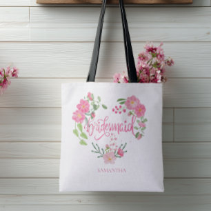 Bridesmaid Floral Personalized Name Tote Bag