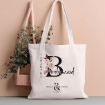 Bridesmaid Flower Letter Boho Floral Wedding Tote Bag<br><div class="desc">Bridesmaid tote bag to personalise for your bridesmaid. Bridesmaid is lettered with neutral boho floral letters and handwritten script. You can also add the name of the bride and groom and their wedding date, which frames a co-ordinating floral ampersand. Lovely wedding party keepsake gift and perfect for a fall wedding,...</div>