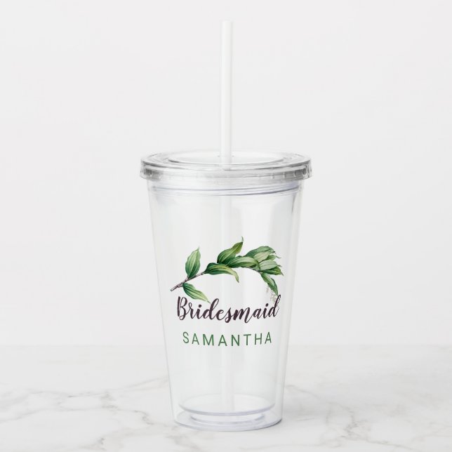 Bridesmaid Foliage Personalised Acrylic Tumbler (Front)
