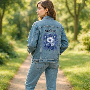Bridesmaid French Country White Blue Flora Vintage Denim Jacket