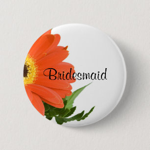 Bridesmaid: Gerbera Daisy in Tangerine 6 Cm Round Badge