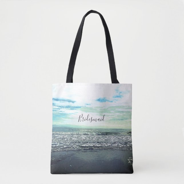 Bridesmaid Gift Beach Ocean Sea Abstract Blue Cute Tote Bag (Front)