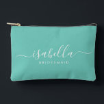 Bridesmaid Gift Blue Aqua  Accessory Pouch<br><div class="desc">This Bridesmaid dopp kit accessory bag features a handwritten white script typography with swashes on a midnight or aqua background. Present your bridesmaids with a toiletry bag for their makeup and small items traditionally presented at the rehearsal dinner,  for use in the early morning before the wedding.</div>