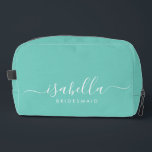 Bridesmaid Gift Blue Aqua  Dopp Kit<br><div class="desc">This Bridesmaid dopp kit accessory bag features a handwritten white script typography with swashes on a midnight or aqua background. Present your bridesmaids with a toiletry bag for their makeup and small items traditionally presented at the rehearsal dinner,  for use in the early morning before the wedding.</div>