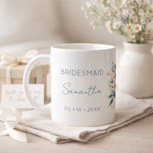 Bridesmaid Gift Blue Floral Personalised Coffee Mug
