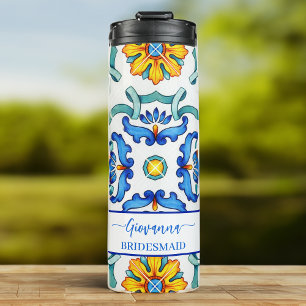 Bridesmaid gift bridal party favours Majolica blue Thermal Tumbler