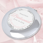 Bridesmaid Gift Compact Mirror Pink Silver<br><div class="desc">These compact mirrors are designed to give as favours to the bridesmaids in your wedding party. Designed to coordinate with our Pink & Grey Elegant Wedding Suite, they feature a simple yet elegant design with a white background, Pink & Grey, and a silver faux foil floral border. Perfect way to...</div>